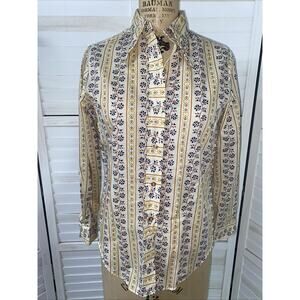 Vintage 60s 70s Glenbrooke Shirt Womens 13/36 Button Up Blouse Top Floral Medium